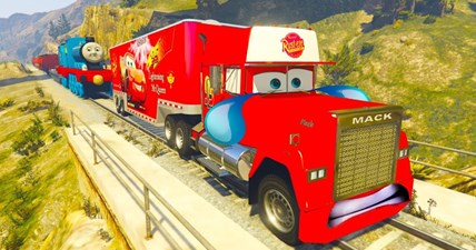 Disney Cars 3 Mack Truck Hauler in trouble with Thomas Train